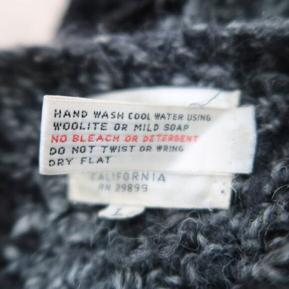 Vintage 80s grey and fuzzy black knit stripe cardigan sweater L - Picture 8 of 8